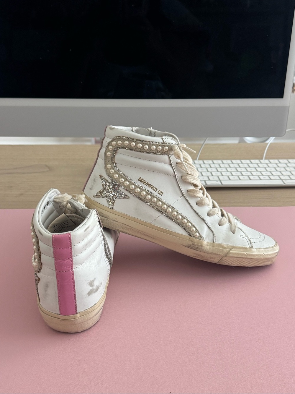 Limited Edition Slide Midstar Glitter Pearl Sneakers